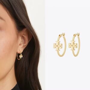 Tory Burch Gold Double-T Hoop Earrings
